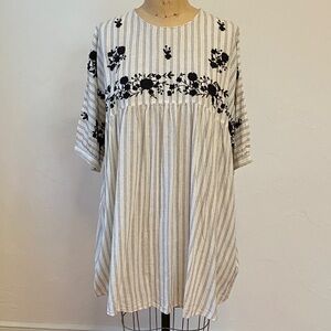 Zara NWOT Striped Dress with Floral Embroidery